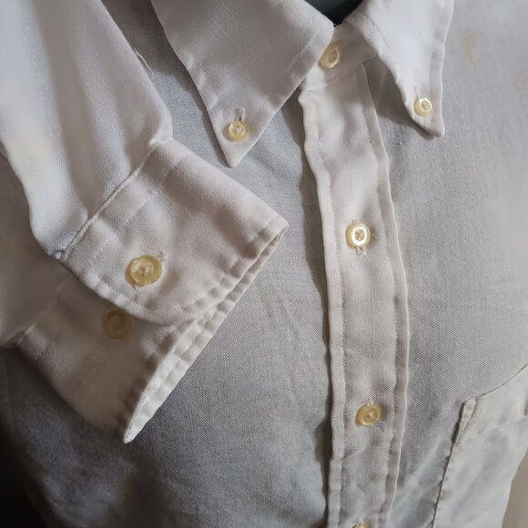 Vintage Mens Large Oxford Shirt 1970's Button-Up Lazy Dad Lawyer Distressed 16.5 - Picture 4 of 7